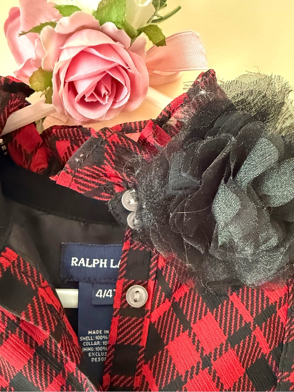 Ralph Lauren Toddler Girls Red & Black Plaid Sleeveless Dress, Size 4T - Picture 4 of 6
